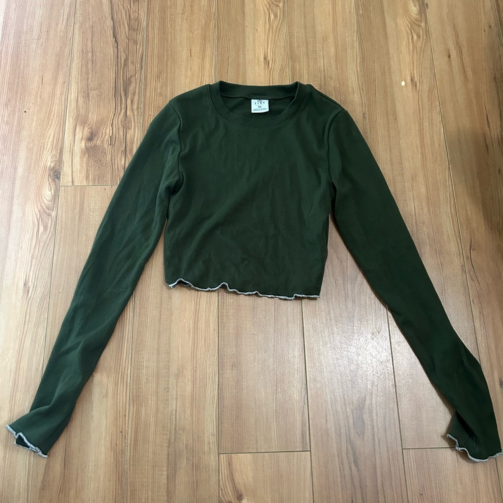 Olive Green Long Sleeve Crop Top